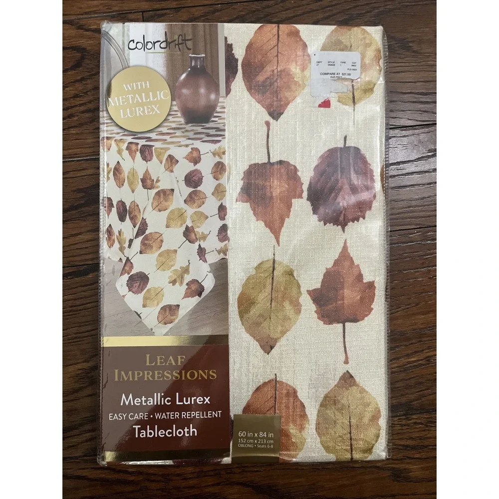 Color drift Leaf Impressions Metallic Lurex Tablecloth Water Repellent 60